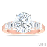 1 1/4 ctw Oval Shape Emerald and Round Cut Diamond Semi Mount Engagement Ring in 14K Rose and White Gold